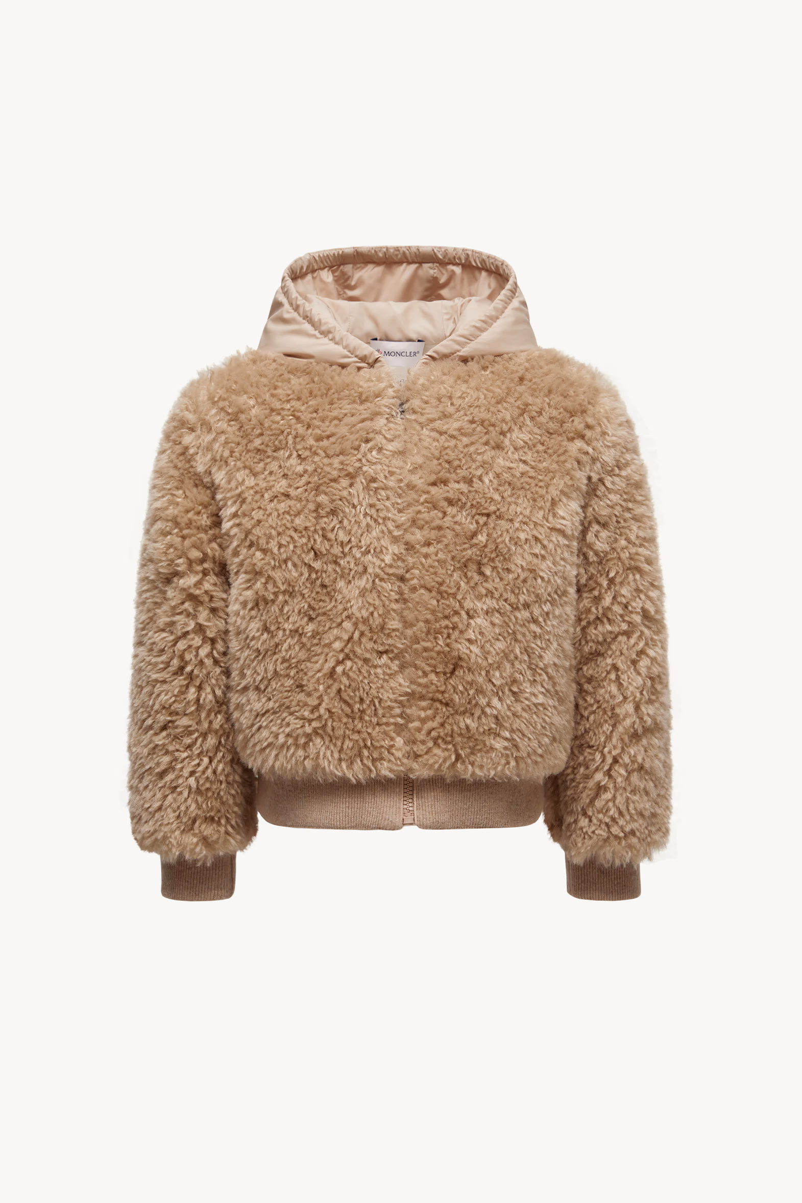 Teddy Zip-Up Hoodie Girl Beige Moncler 0